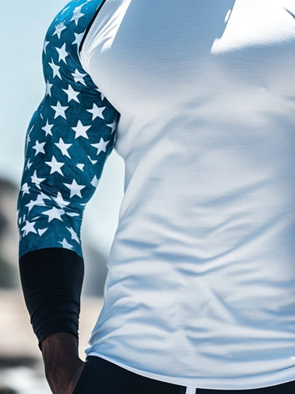 Men's Outdoor Sun Protection Breathable Cool Mask American Flag Print Hooded Sun Protection Long Sleeve Top