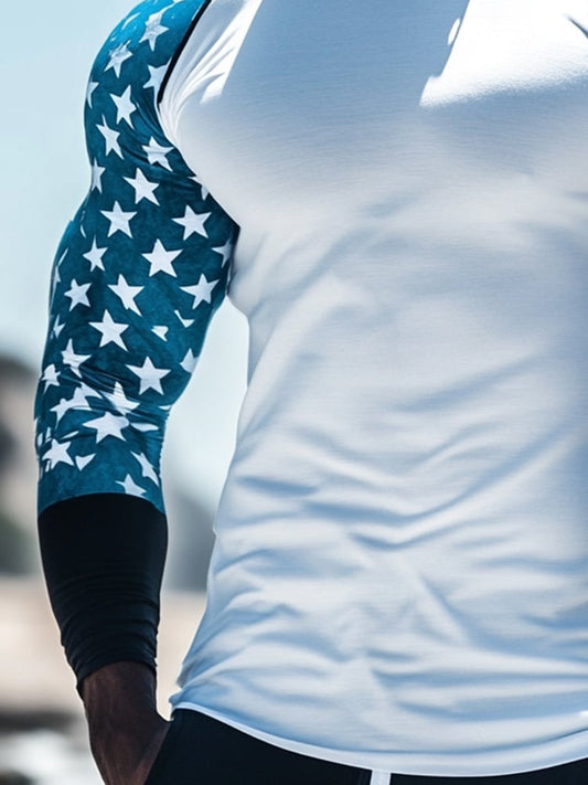 Men's Outdoor Sun Protection Breathable Cool Mask American Flag Print Hooded Sun Protection Long Sleeve Top