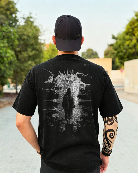 Jesus Walking On Water Graphic Printed Men's Washed Tee