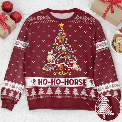 Custom Photo Ho Ho Horse Funny Christmas Tree - Christmas Gift For Pet Lovers Personalized Ugly Sweater