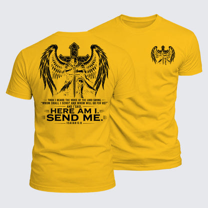Luxe Mercerized Cotton Tee -  Here I Am Send Me Isaiah 6:8 Knight Templar Crusader