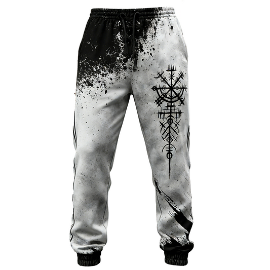 Nordic Viking Retro Totem Ink-Splash Gradient Print Pants