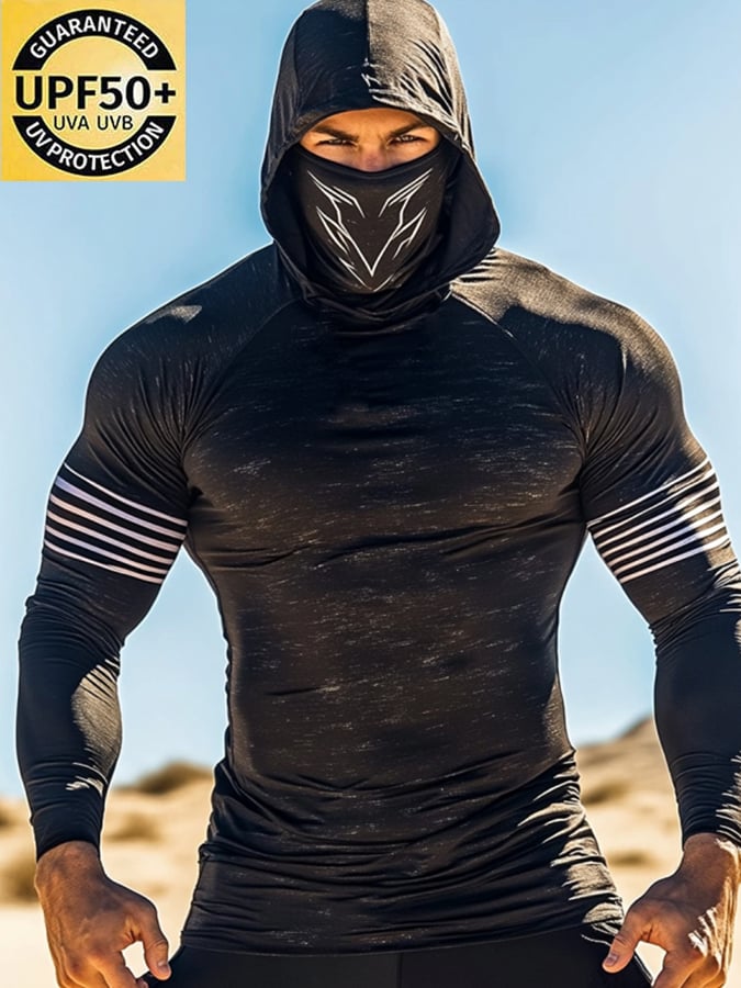 Men's Outdoor Sun Protection Breathable Cool Mask Hooded Sun Protection Long-Sleeved Top