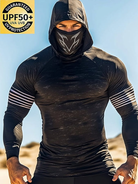 Men's Outdoor Sun Protection Breathable Cool Mask Hooded Sun Protection Long-Sleeved Top