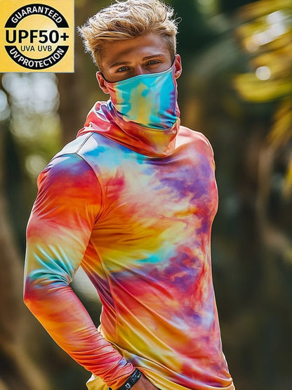 Men's Outdoor Sun Protection Breathable Cool Colorful Mask Hooded Sun Protection Long-Sleeved Top