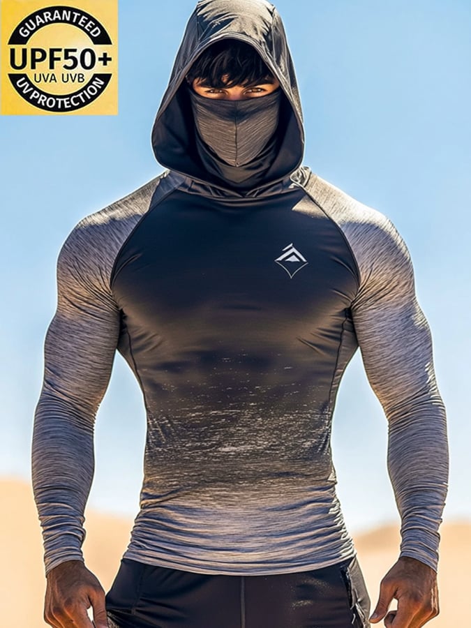 Men's Outdoor Sun Protection Breathable Cool Mask Hooded Sun Protection Long-Sleeved Top