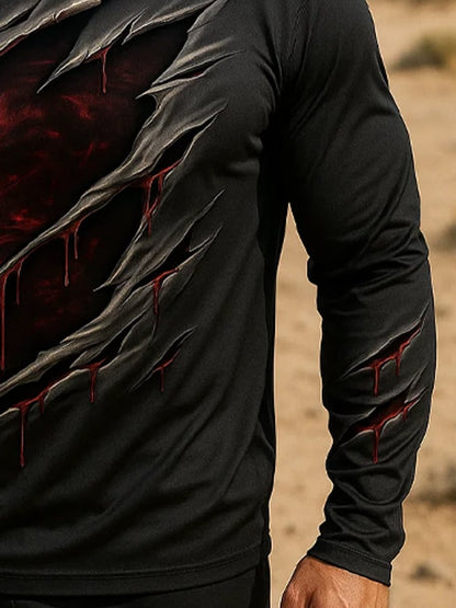 Men's Outdoor Sun Protection Breathable Cool Real 3D Printed Mask Hooded Sun Protection Long-Sleeved Top