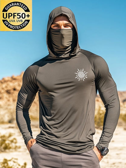Men's Outdoor Sun Protection Breathable Cool Mask Hooded Sun Protection Long-Sleeved Top