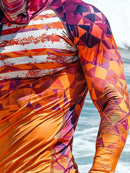 Men's Outdoor Sunscreen Breathable Cool Hooded Printed Surf Long-Sleeve Top