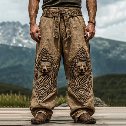 Men's Viking Nordic Runes Knot Bear Pattern Pants