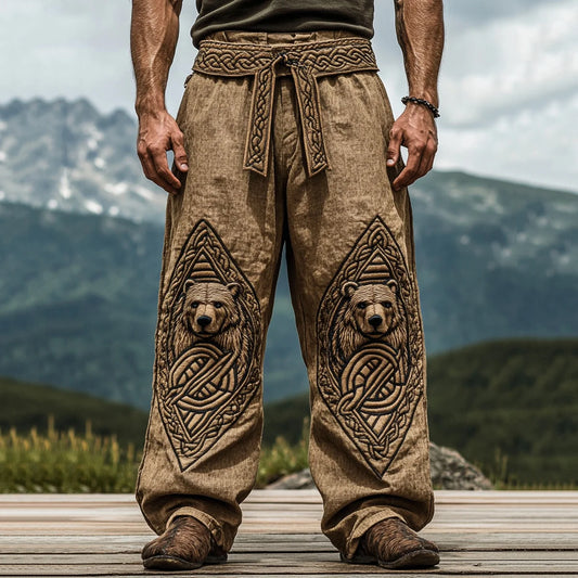 Men's Viking Nordic Runes Knot Bear Pattern Pants