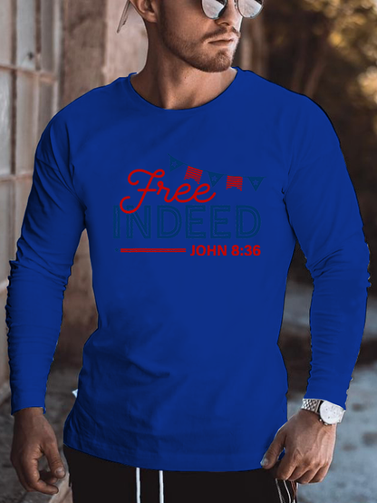 Free Indeed John 8: 36 Jesus God Christian Cotton Long Sleeve T-Shirt