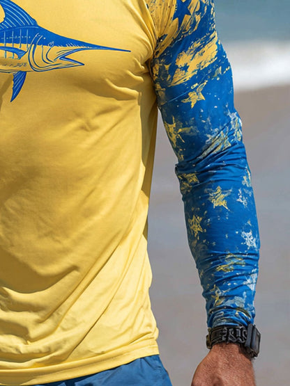 Men's Outdoor Sun Protection Breathable Cool Face Mask Hooded Printed Long-Sleeved Top
