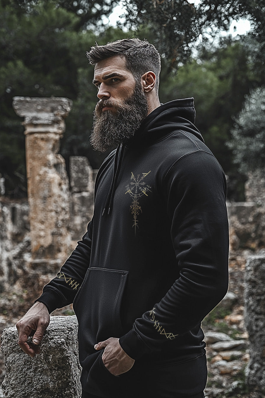 Vikings Printed Totem Vintage Golden Rune Unisex Casual Sports Hoodie