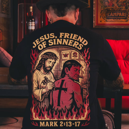 Jesus, Friend Of Sinners Mark 2:13-17 Printed Men's T-shirt