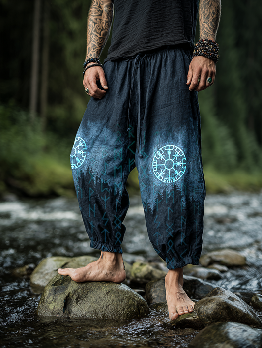 Men's Viking Holiday Style Rune Totem Vintage Nordic Casual Linen Pants