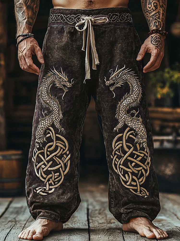 Men's Viking Mythical Art Dragon Graphics Sweatpants