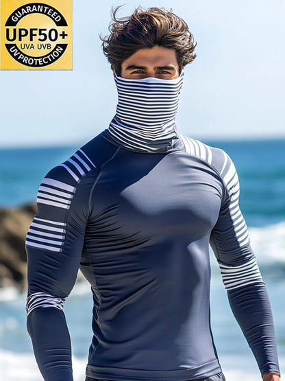 Men's Outdoor Sun Protection Breathable Cool Mask Hooded Sun Protection Long-Sleeved Top