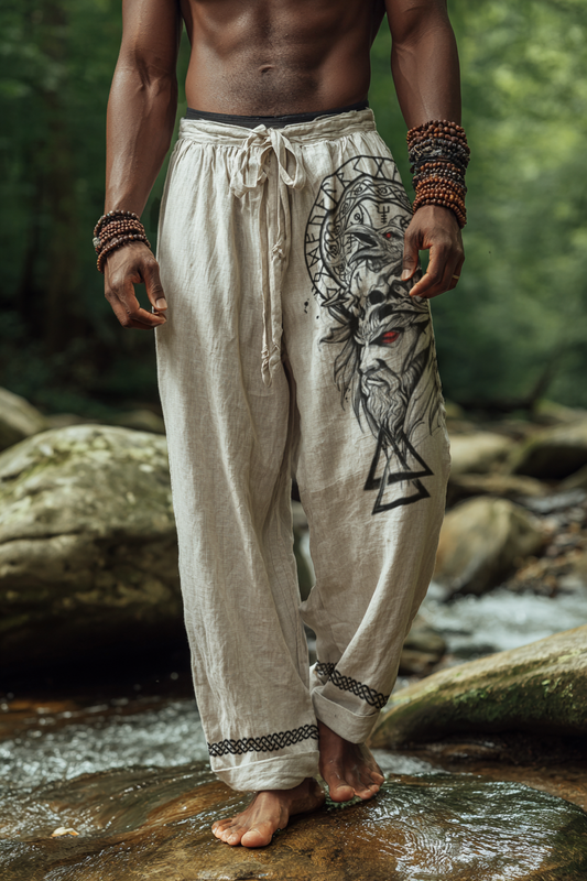 Men's Viking Holiday Style Vintage Ethnic Odin Totem Casual Linen Pants