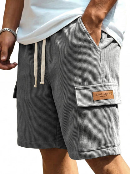 Retro Cargo multi-pocket leather label embroidered shorts