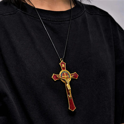 Classic Style RedBlue Crafted Crucifix Big Size Pendant Necklace