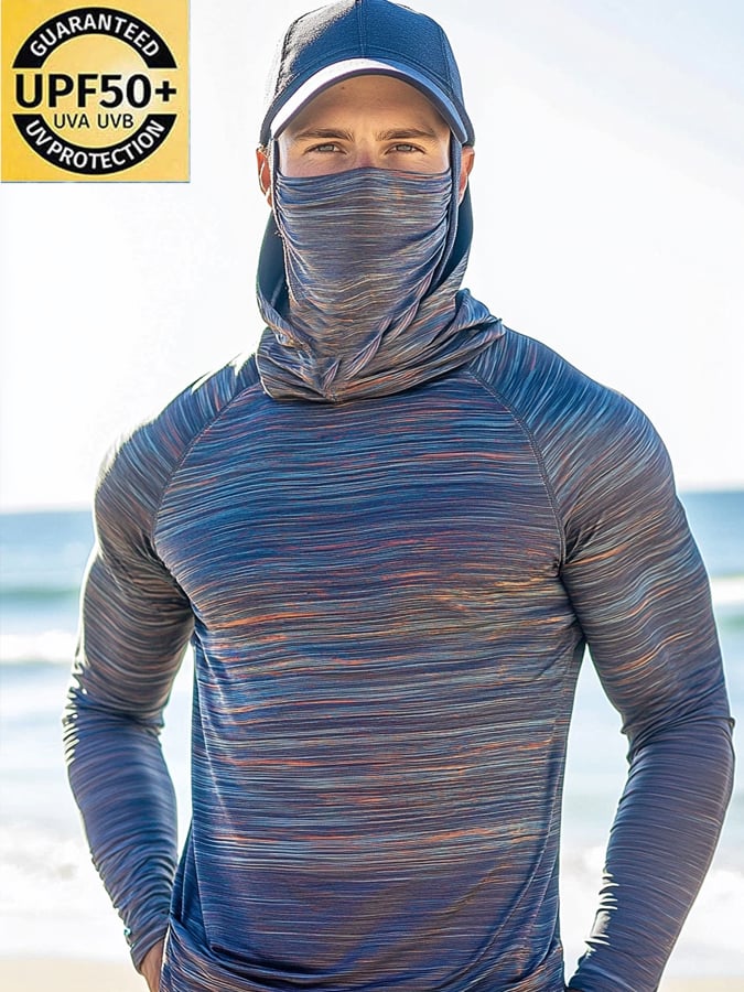 Men's Outdoor Sun Protection Breathable Cool Mask Hooded Sun Protection Long-Sleeved Top