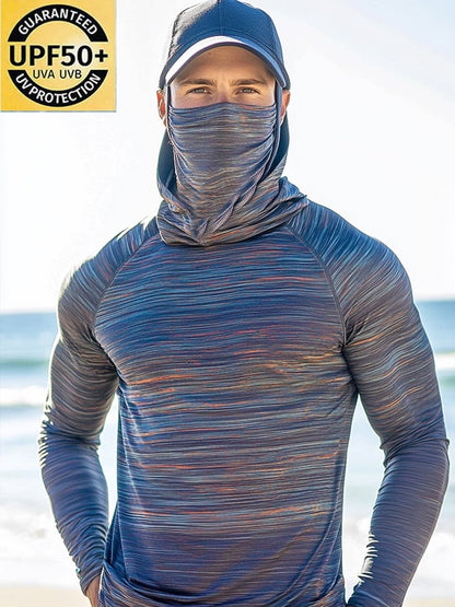 Men's Outdoor Sun Protection Breathable Cool Mask Hooded Sun Protection Long-Sleeved Top