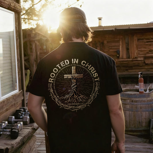 Rooted In Christ Colossians 2:7 Printed Men's T-shirt