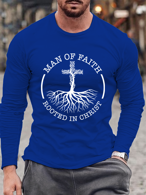 Man of Faith Rooted in Christ  Cotton Long Sleeve T-Shirt
