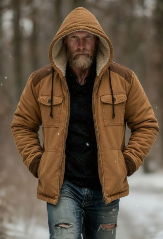 Men's Fleece Warm Coat Retro Solid Color Lapel Coat Casual Jacket