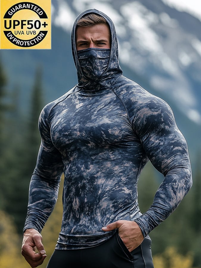 Men's Outdoor Sun Protection Breathable Cool Hooded Sun Protection Long Sleeve Top