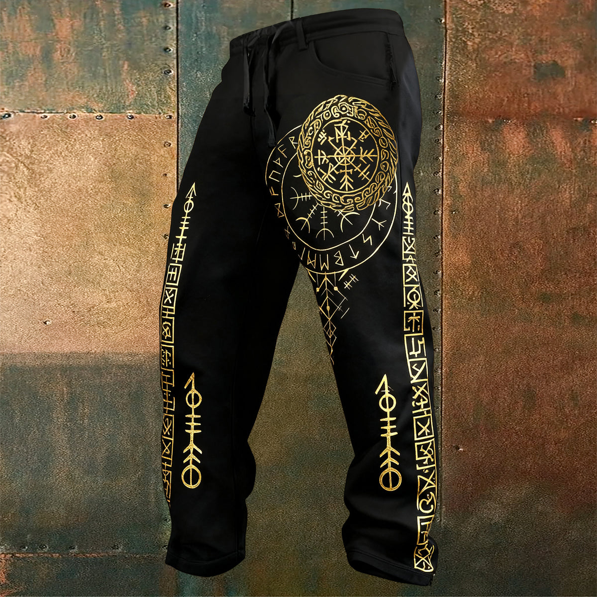 Retro Viking Totem Print Street Trousers