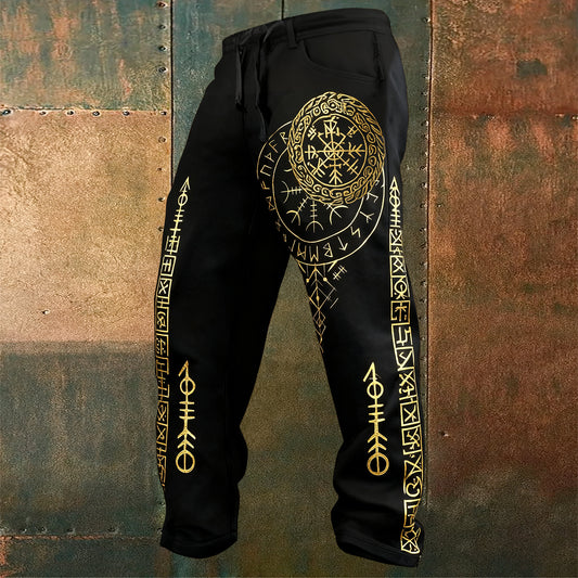 Retro Viking Totem Print Street Trousers