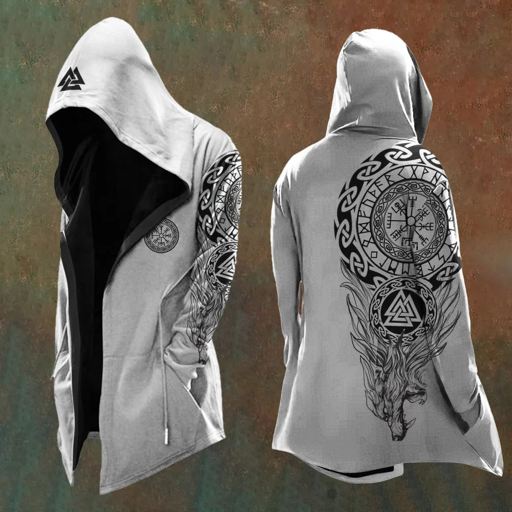 Men's Viking Mythology Viking Wolf Totem Hooded Jacket