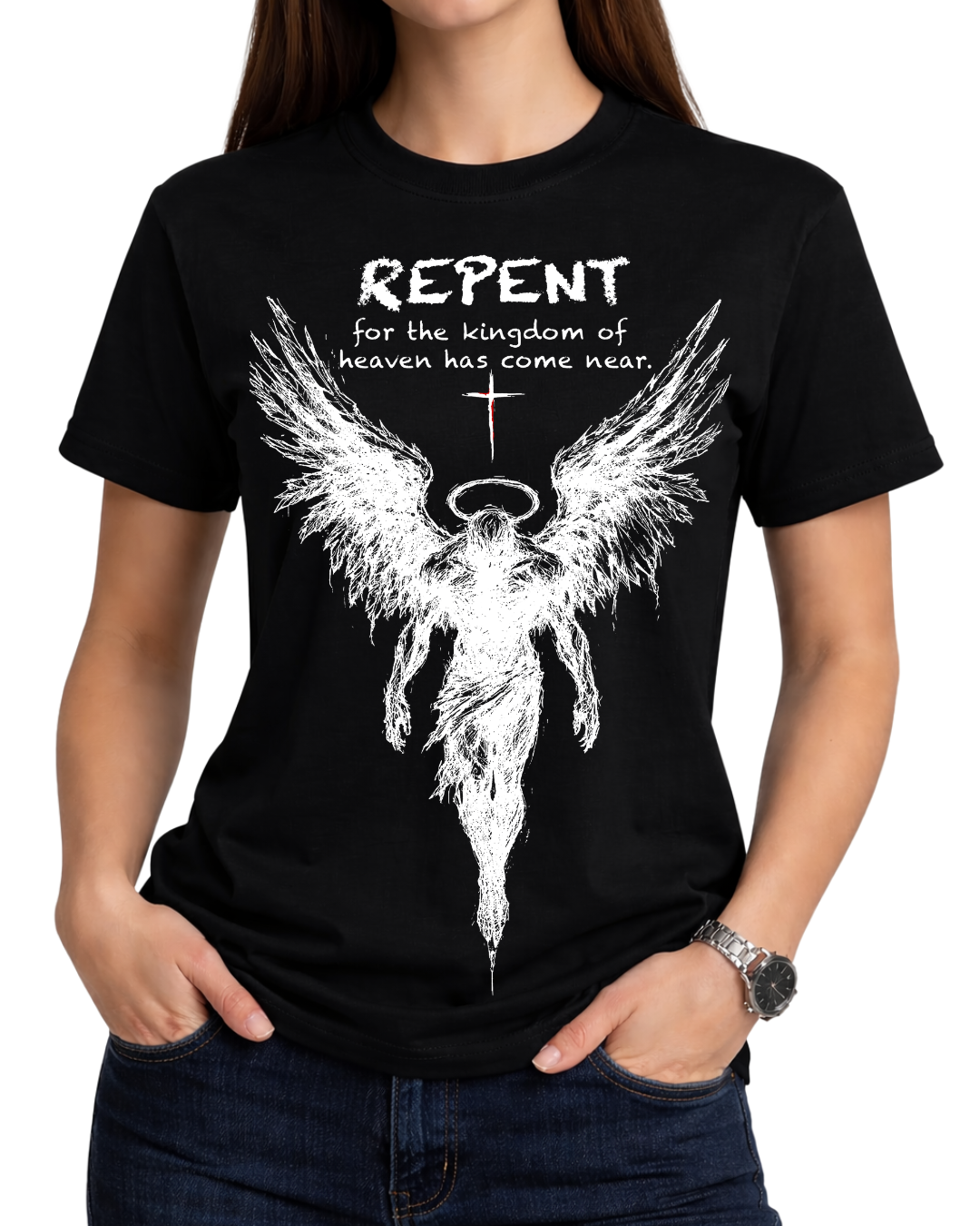 Repent Faith Angel Wings Graphic Tee