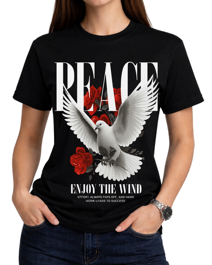 Peace Dove and Red Roses Motivational Graphic T-Shirt