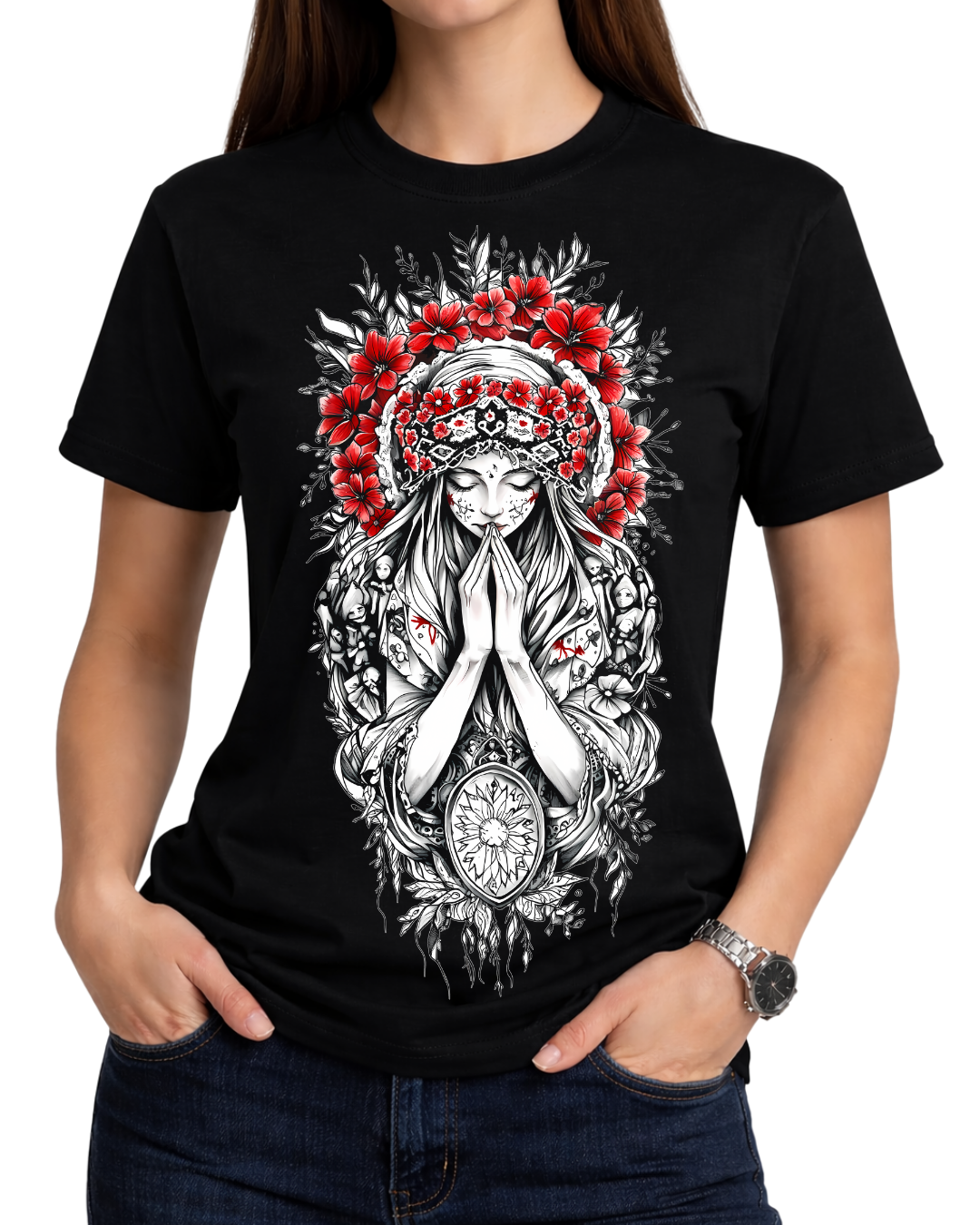 Christian Cross & Virgin Mary Double Printed Tee