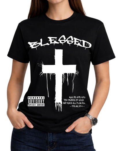 Cross & Letter Print Drop Shoulder Tee