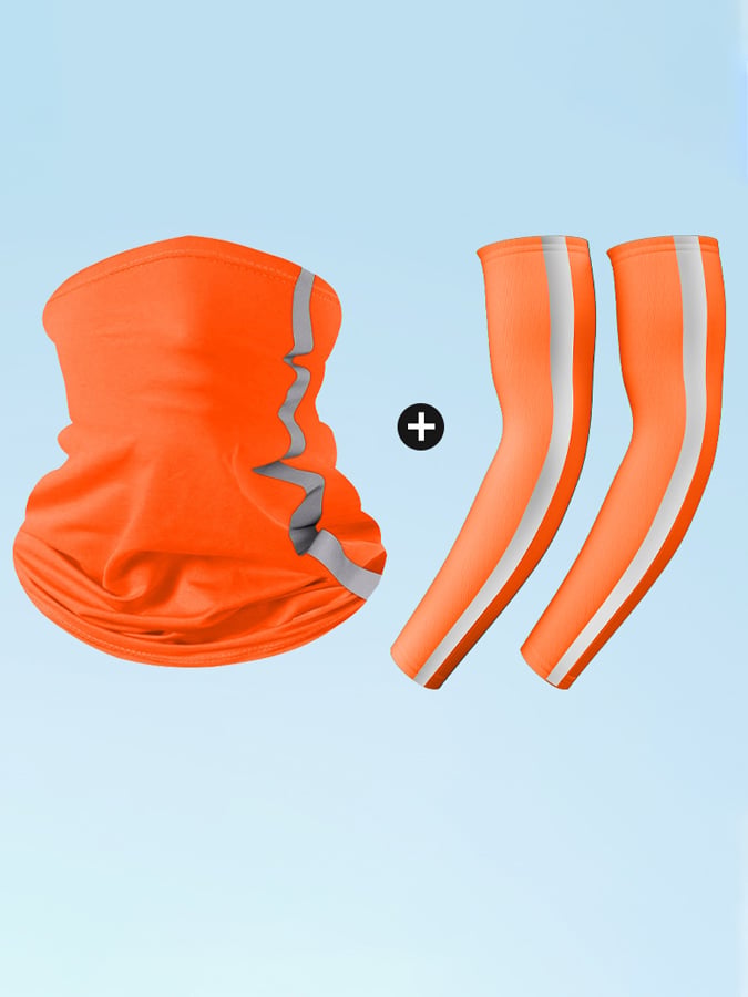 Outdoor Sun Protection Scarf Sleeves Two-Piece Set Reflective Strip Cycling Headscarf Sweat-Absorbent Breathable Sun Protection Scarf Ice Silk