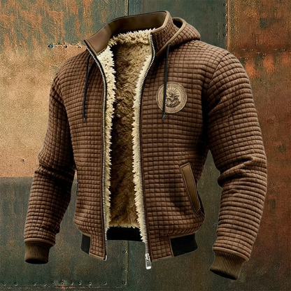 Men's Thermal Grid Jacket Viking Fenrir Wolf Totem Fleece Shearling & Structured Waffle Zip-Up Hoodie