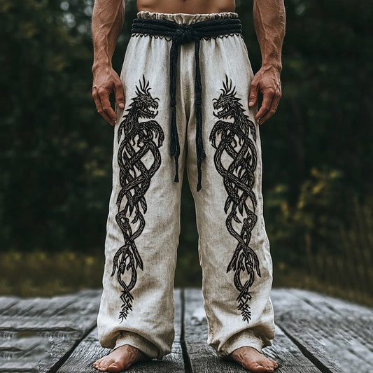 Men's Vintage Viking Tribal Dragon Celtic Art Linen Pants