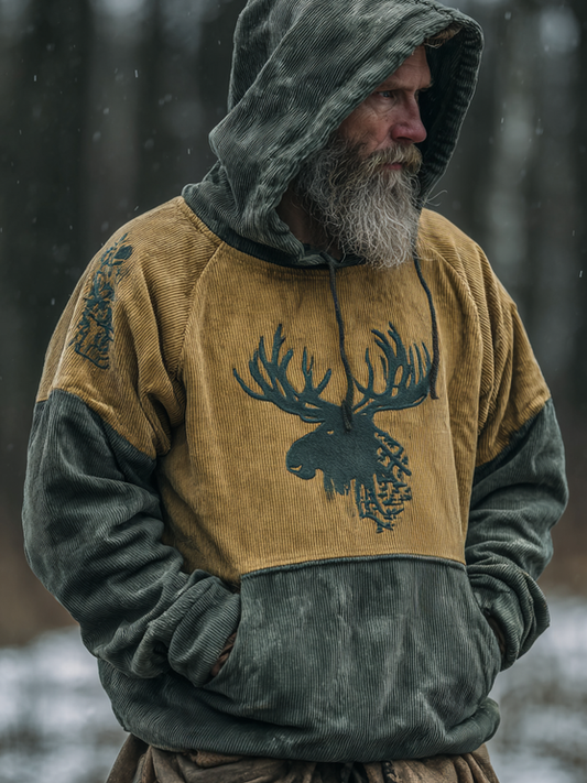 Nordic Viking Inspired Deer Retro Casual Long-Sleeve Hoodie