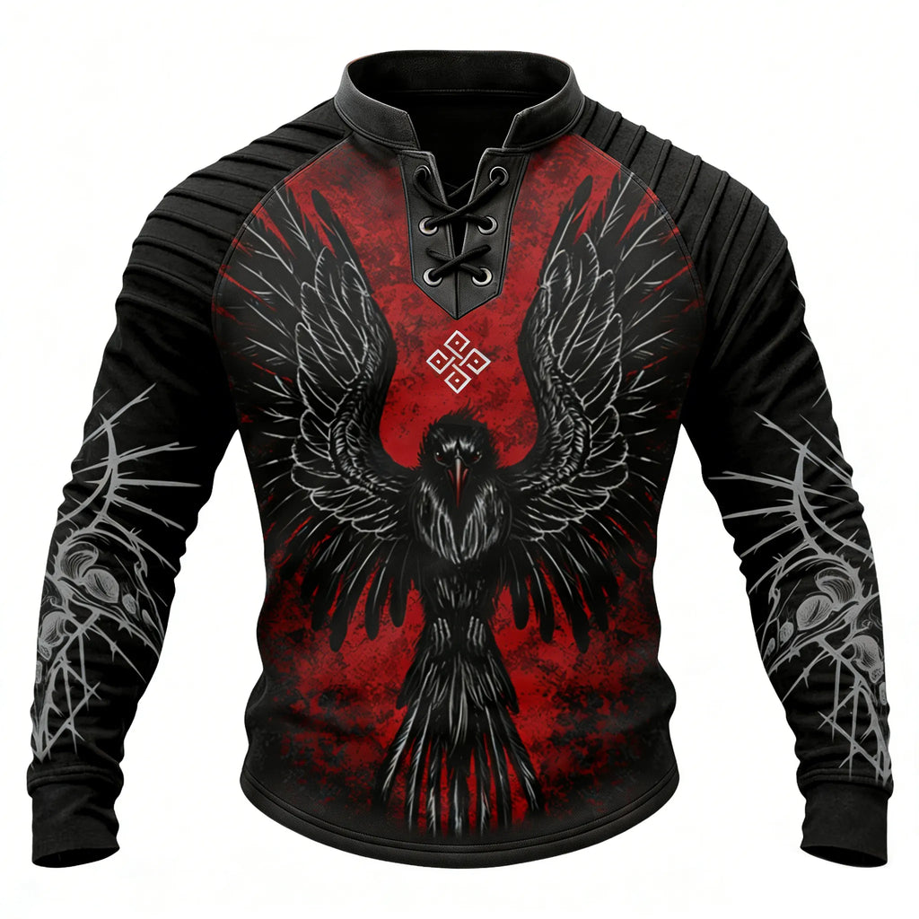 Blood-Red Crow Viking Totem Print Sweatshirt