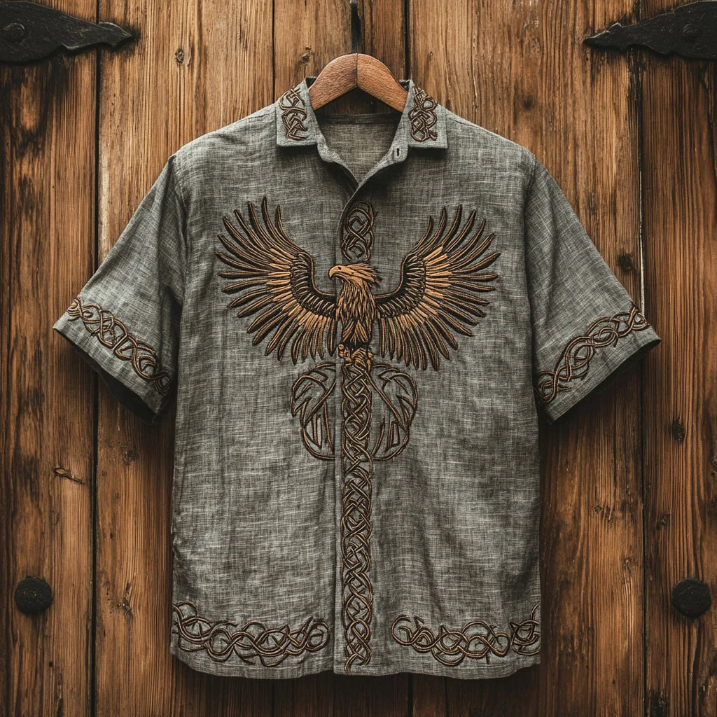 Men's Retro Viking Tribal Eagle Celtic Art Linen Shirt