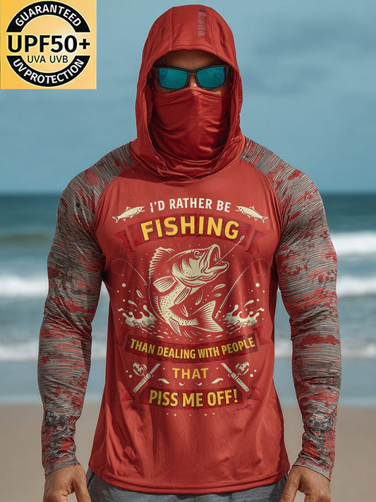 Men's Outdoor Sun Protection Breathable Cool Face Mask Hooded Printed Long-Sleeved Top