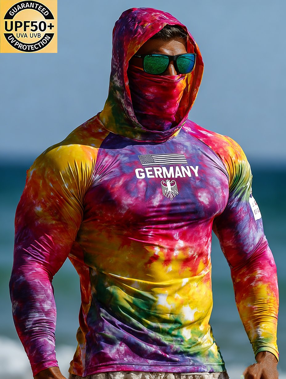Neon Gradient Tie Dye Sun Shield Shirt Germany Chest Print Hooded