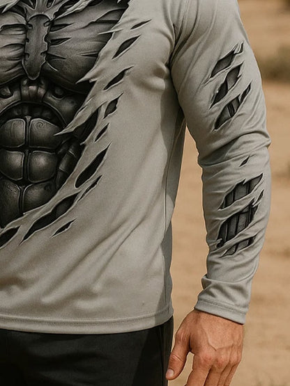 Men's Outdoor Sun Protection Breathable Cool Real 3D Printed Mask Hooded Sun Protection Long-Sleeved Top