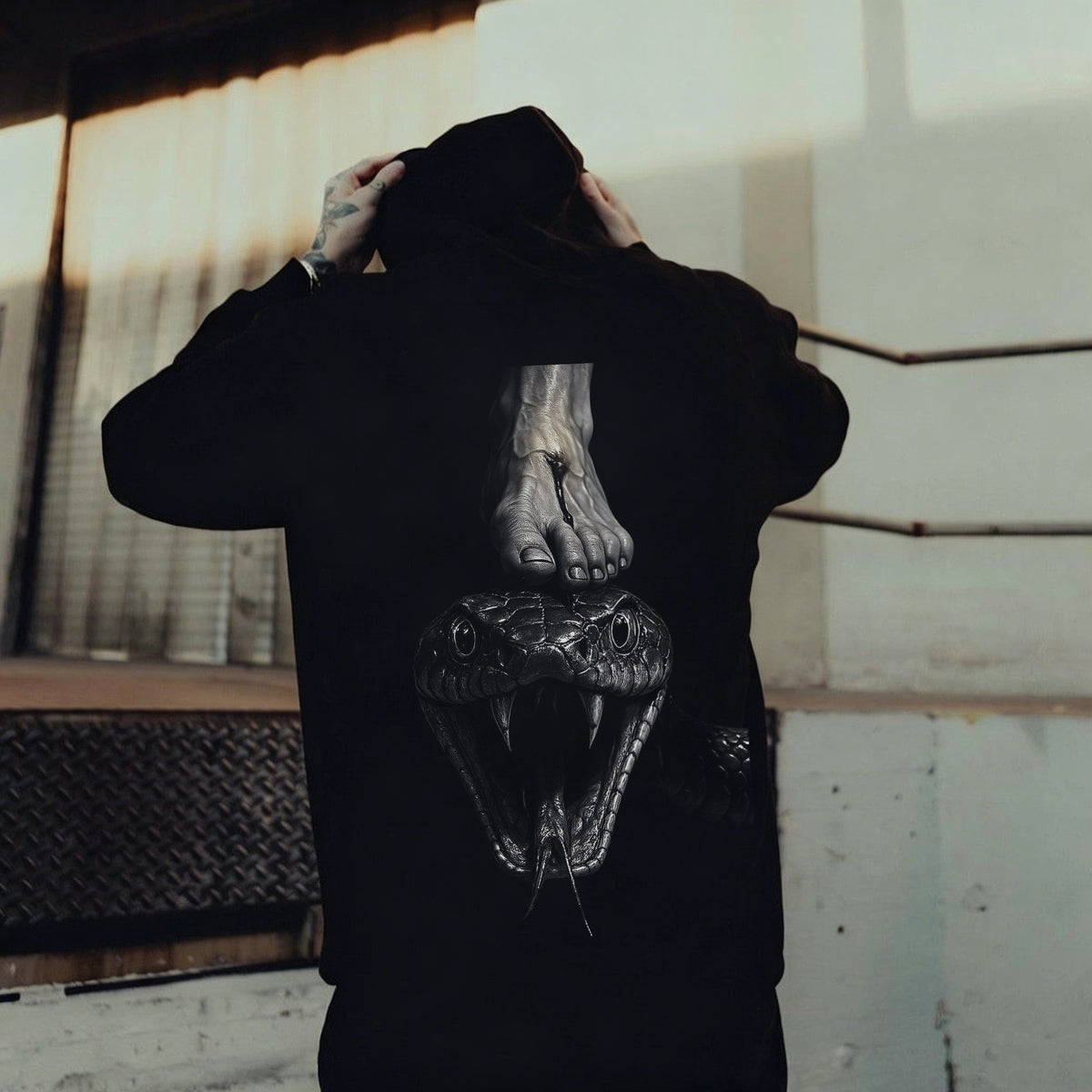 Foot On Snake Graphic Printed Men's Hoodie