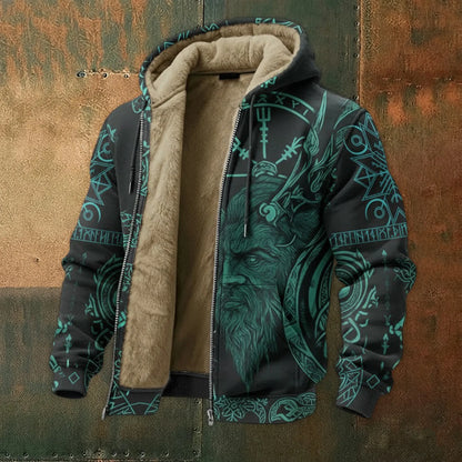 Nordic Style Viking Warrior Rune Fleece Inner Lined Winter Hoodie