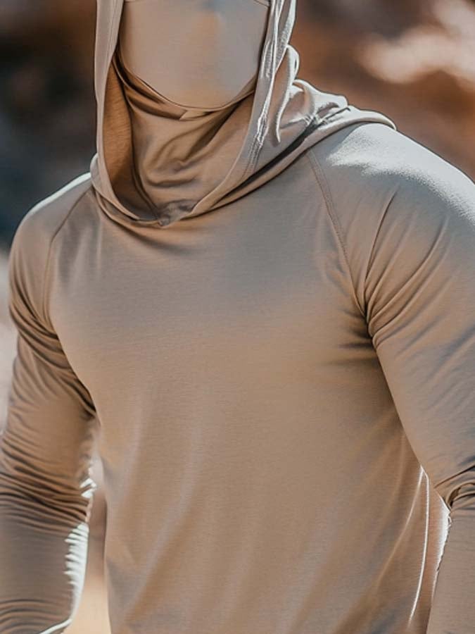 Men's Outdoor Sun Protection Breathable Cool Mask Hooded Sun Protection Long-Sleeved Top